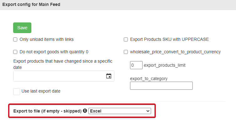 Export Main Feed to a file for shopify