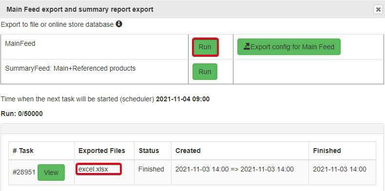 Export Main Feed to a file for shopify