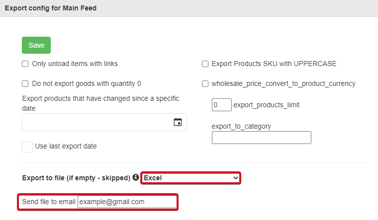 Export Main Feed to email for shopify